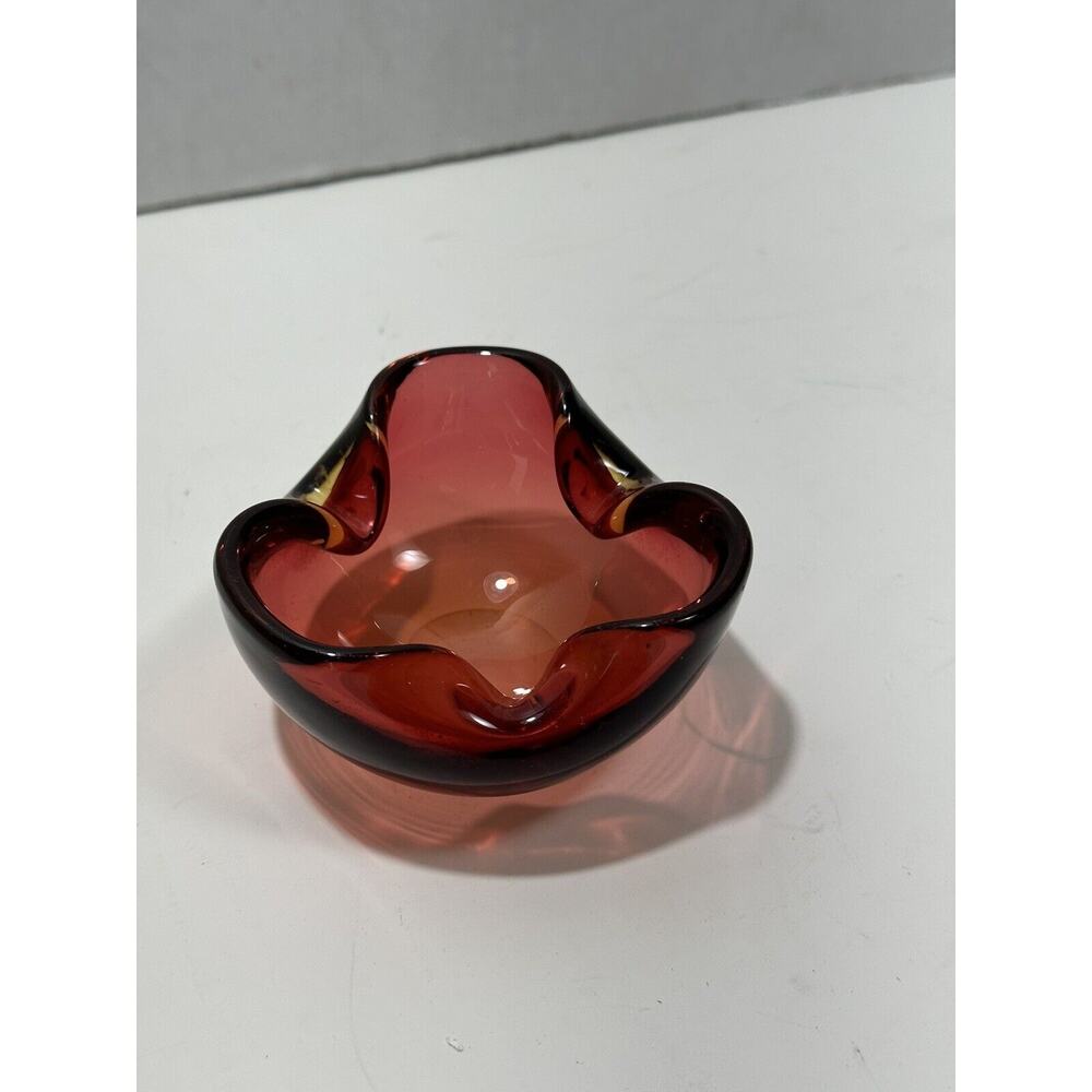 Vintage Murano Glass AshTray‎ Red Art Ash Tray With Crack Mark Read Description